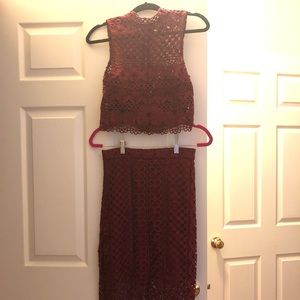 Bardot two piece mock neck lace dress